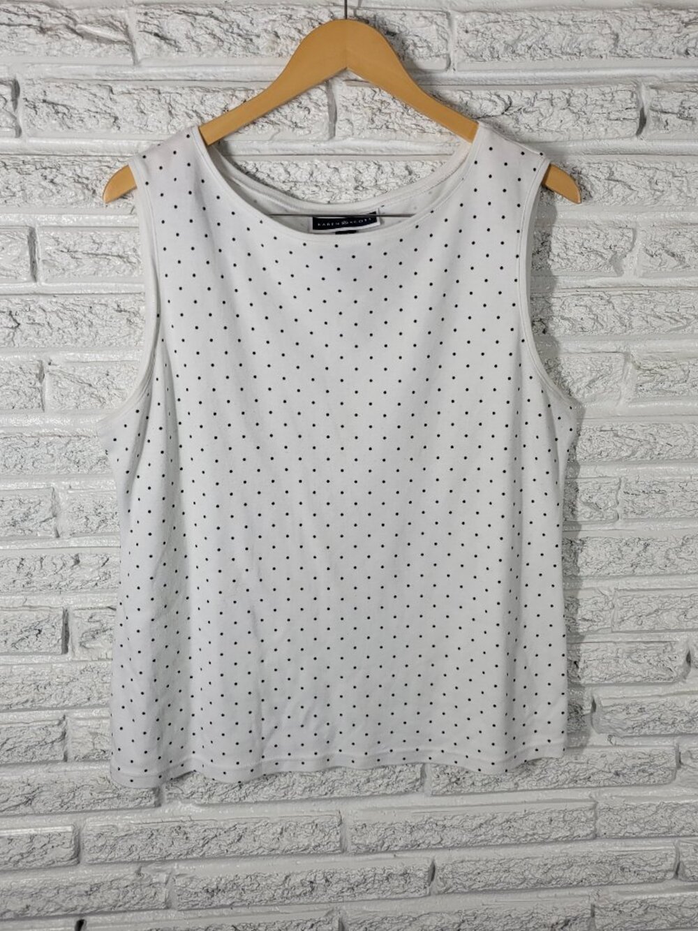 Karen Scott Womens XL Black White Polka Dot Tank Top Cotton Blend GEO142E